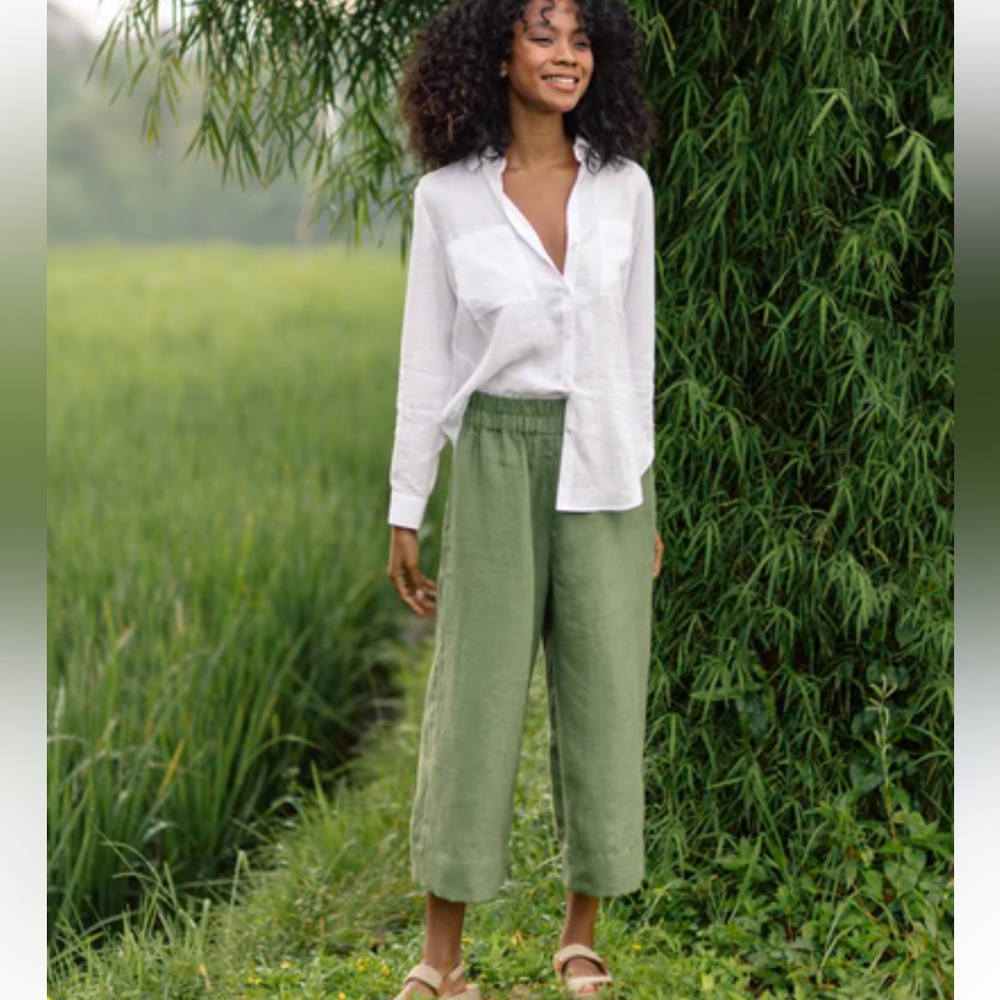 Topshop woman’s olive green wide leg crinkle ankle pants size 4 Small - Picture 8 of 13